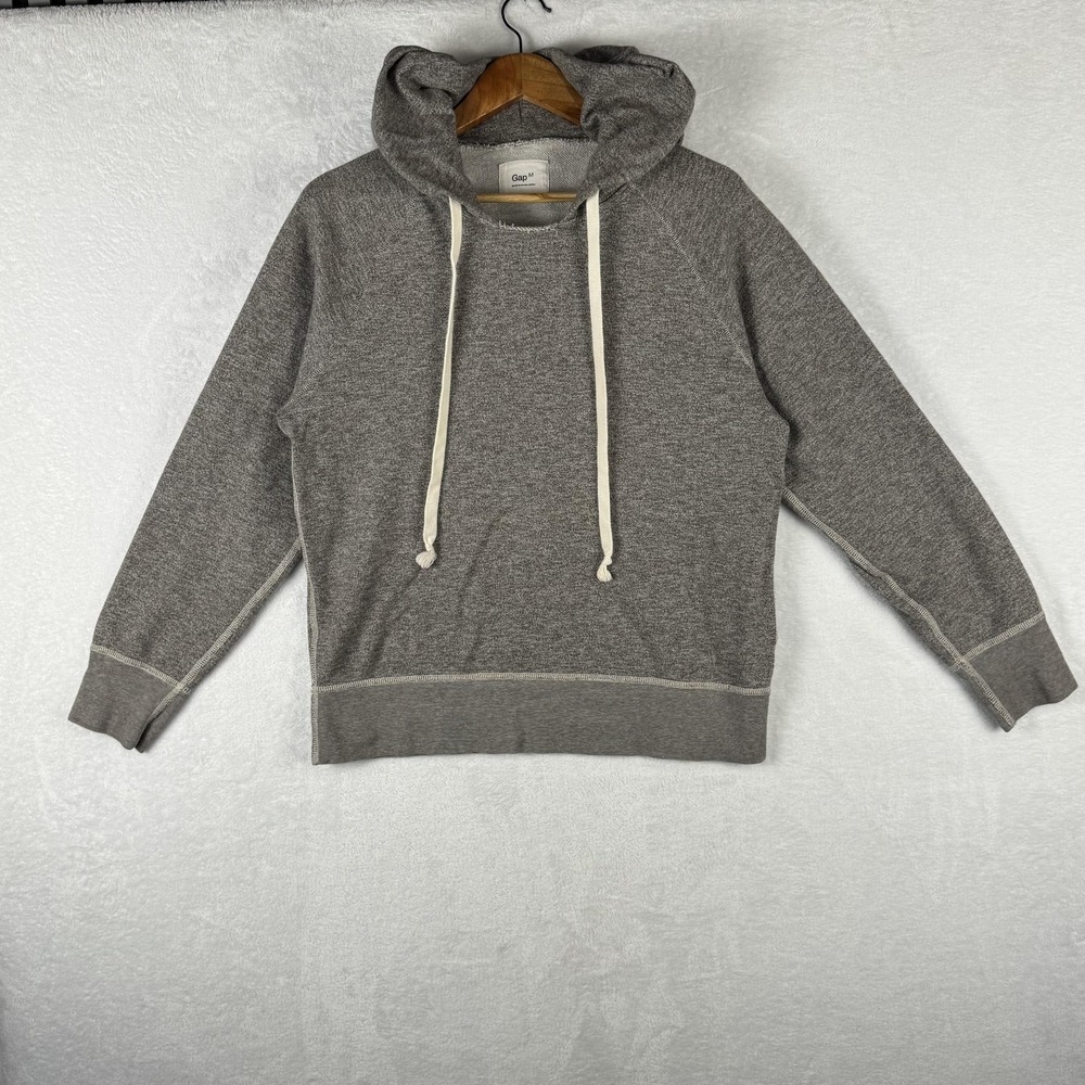 Gap‎ Sweatshirt Hoodie Mens Medium Gray Knit Pullover 100% Cotton Raglan Casual